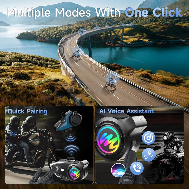MOMAN Motorcycle Intercom Headset, H1 1 Pack Dirt Bike Communication System AI Voice Assistant IP67 Waterproof Compatible H4 H4Plus,Motorbike-Helmet-Wireless-Intercom-Headset - Image 3